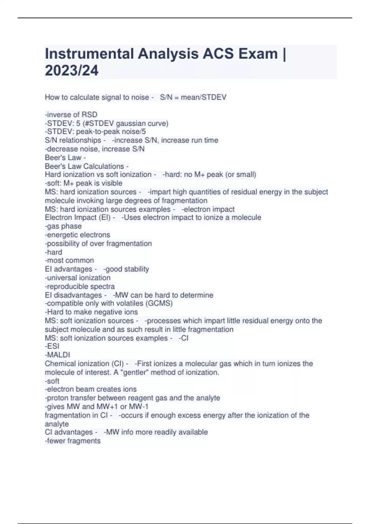 Instrumental Analysis ACS Exam 2023/24 Instrumental Analysis ACS