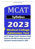 MCAT Biology Practice Questions Study Material with 480 Correctly Answered Questions Already Graded A+ 2023
