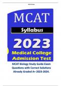 MCAT Biology Study Guide Exam Questions with Correct Solutions Already Graded A+ 2023-2024.