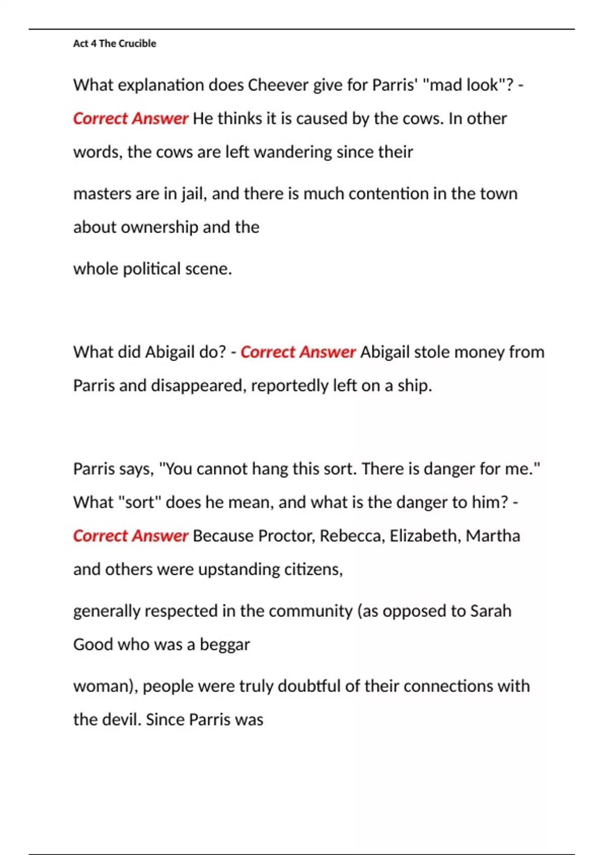 Act 4 The Crucible Best Questions and Answer Best Rated A+ Act 4 The