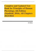 Complete and Updated Test Bank for Principles of Human Physiology, 6th Edition (Stanfield, 2016), All Chapters 2023/2024
