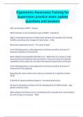 Ergonomics Awareness Training for Supervisors practice exam update questions and answers