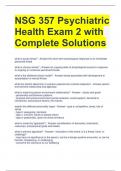NSG 357 Psychiatric Health Exam 2 with Complete Solutions 