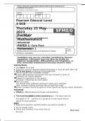 Pearson Edexcel Level 3 GCE Further Mathematics Advanced PAPER 1 Core Pure Mathematics 1 June 2023