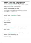 NEONATAL NURSING Study Guide Questions and Answers Latest Update 2023 &lpar;Verified Answers&rpar;