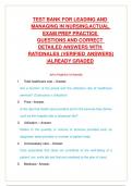 TEST BANK FOR LEADING AND MANAGING IN NURSING&period;ACTUAL EXAM PREP PRACTICE QUESTIONS AND CORRECT ANSWERS