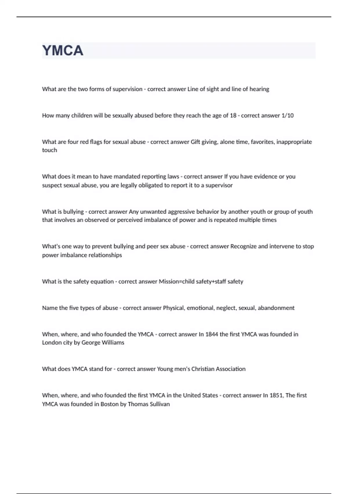 YMCA questions with answers graded A+ 2023/2024 Ymca Stuvia US