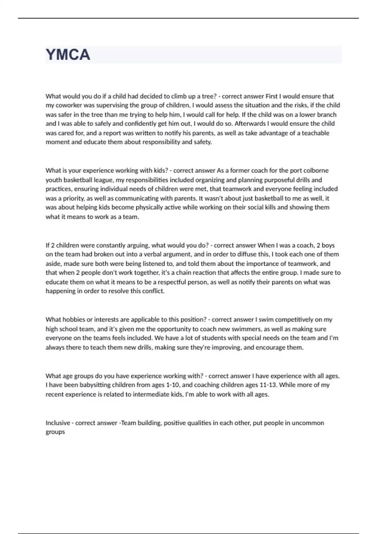 YMCA questions with 100 correct answers 2023/2024 Ymca Stuvia US