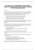 2023 HESI HEALTH ASSESSMENT EXAM VERSION 1 COMPLETE EXAM QUESTIONS AND CORRECT ANSWERS WITH RATIONALES&vert;AGRADE