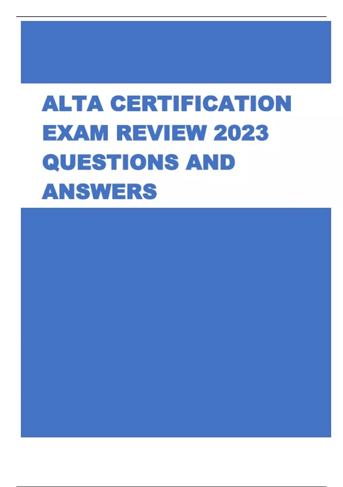 Alta Testing Sample ALTA Certification Exam Review 2023 | Verified Questions and Answers ...