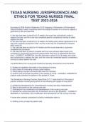 TEXAS NURSING JURISPRUDENCE AND  ETHICS FOR TEXAS NURSES FINAL  TEST 2023-2024