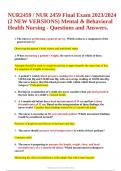NUR2459 / NUR 2459 Final Exam 2023/2024 (2 NEW VERSIONS) Mental & Behavioral Health Nursing - Questions and Answers. 