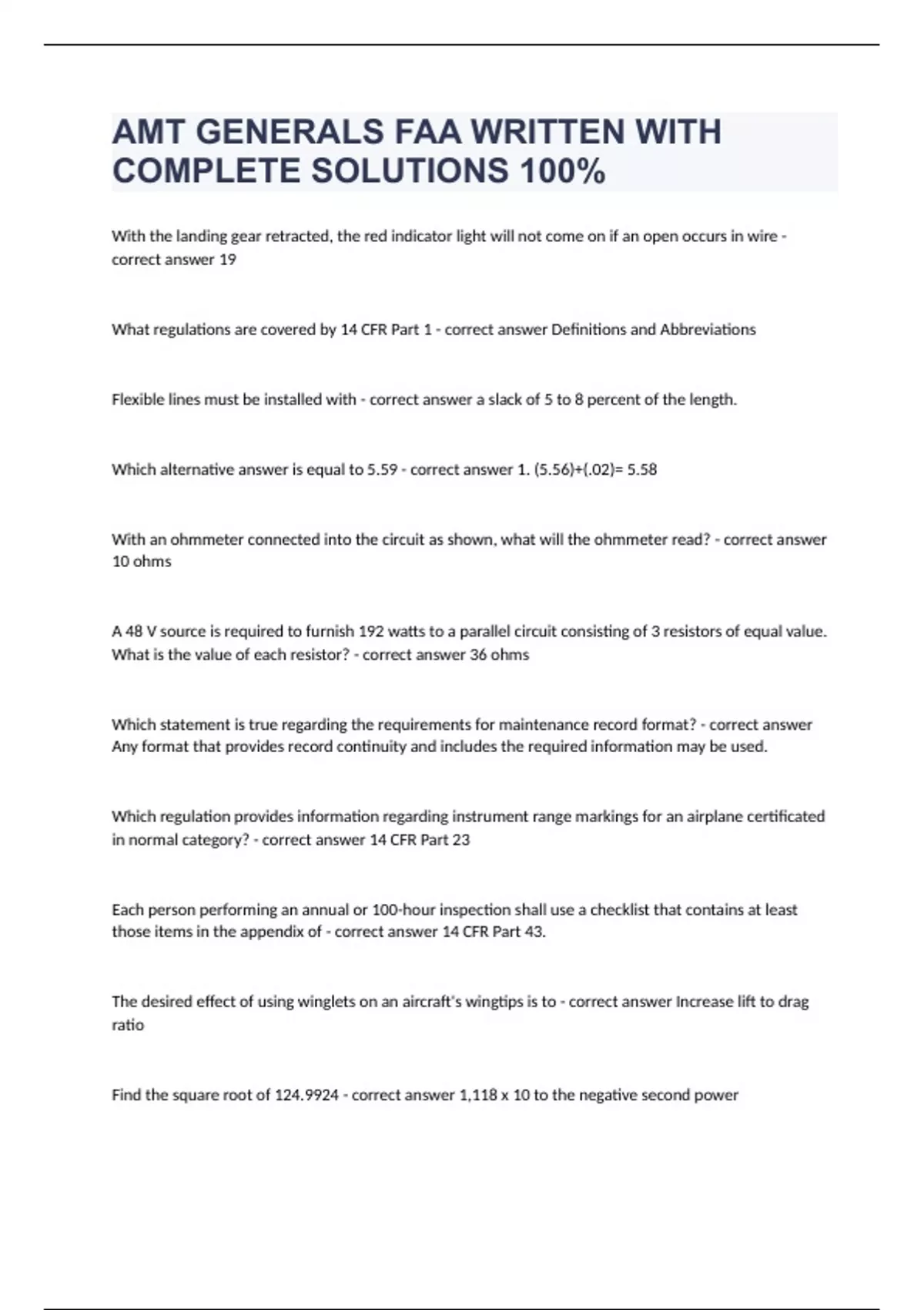 Amt generals faa written with complete solutions 100 faa stuvia us