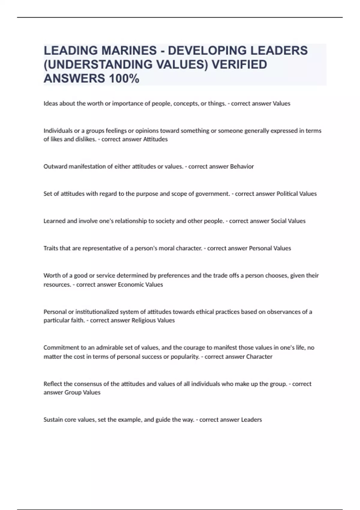 LEADING MARINES - DEVELOPING LEADERS (UNDERSTANDING VALUES 