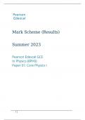Pearson Edexcel GCE In Physics (8PH0) Paper 01 Core Physics I Marking scheme June 2023