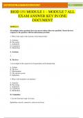 BIOD 151 MODULE 1 &ndash; MODULE 7 ALL  EXAM ANSWER KEY IN ONE  DOCUMENT