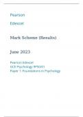 Pearson Edexcel GCE Psychology 9PS0/01 Paper 1 Foundations in Psychology           Marking scheme June 2023