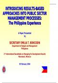 INTRODUCING RESULTS-BASED APPROACHES INTO PUBLIC SECTOR MANAGEMENT PROCESSES: The Philippine Experience Latest Verified Review 2023 Practice Questions and Answers for Exam Preparation, 100% Correct with Explanations, Highly Recommended, Download to Score 
