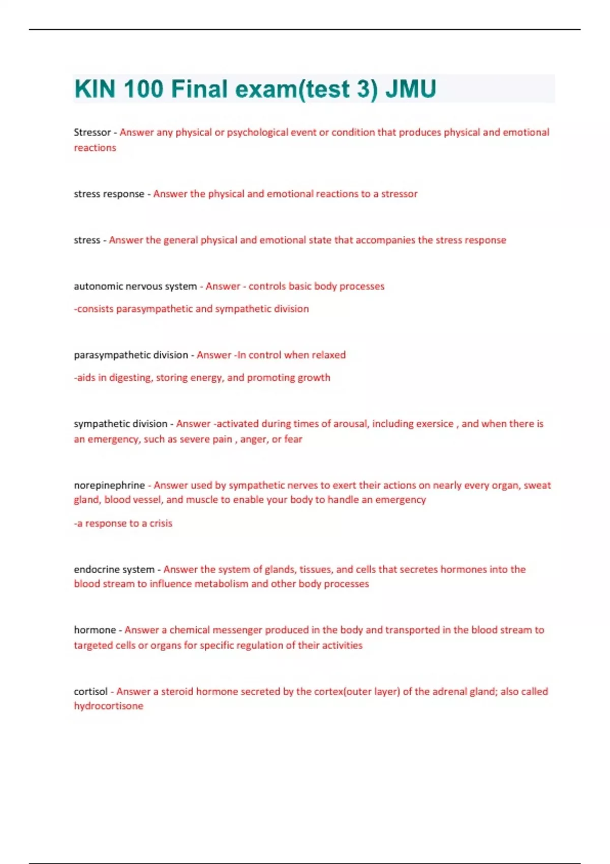 Kin 100 Lectures KIN Bundled Exams with complete solution - Stuvia US