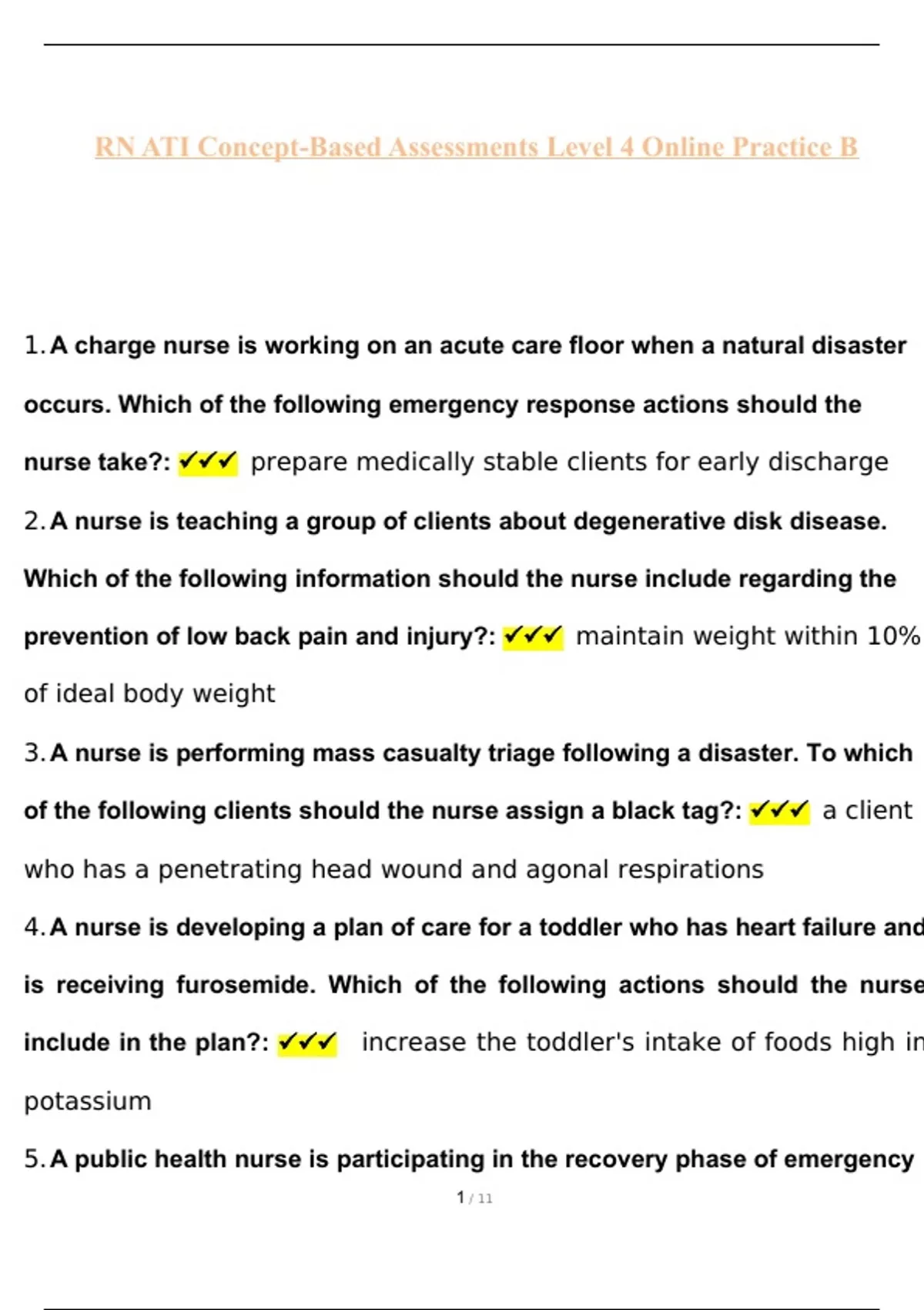 RN ATI ConceptBased Assessments Level 4 Online Practice A and B
