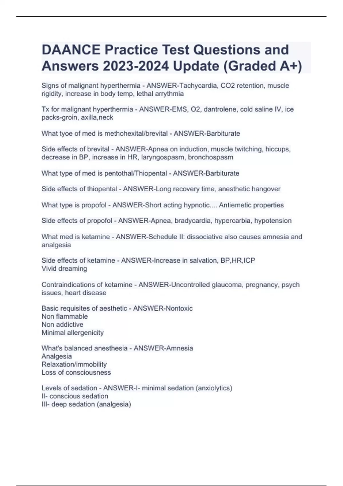 DAANCE Practice Test Questions and Answers Update (Graded A+) Stuvia US