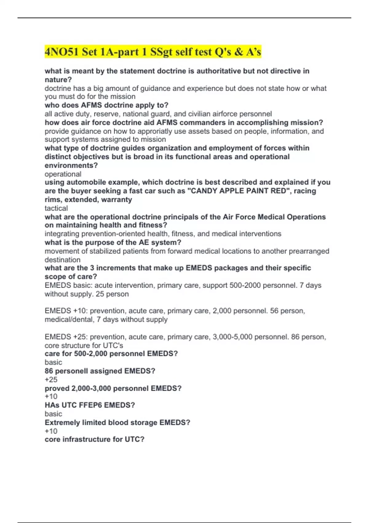 4NO51 Set 1A-part 1 SSgt self test Q's & A’s - 4NO51 - Stuvia US
