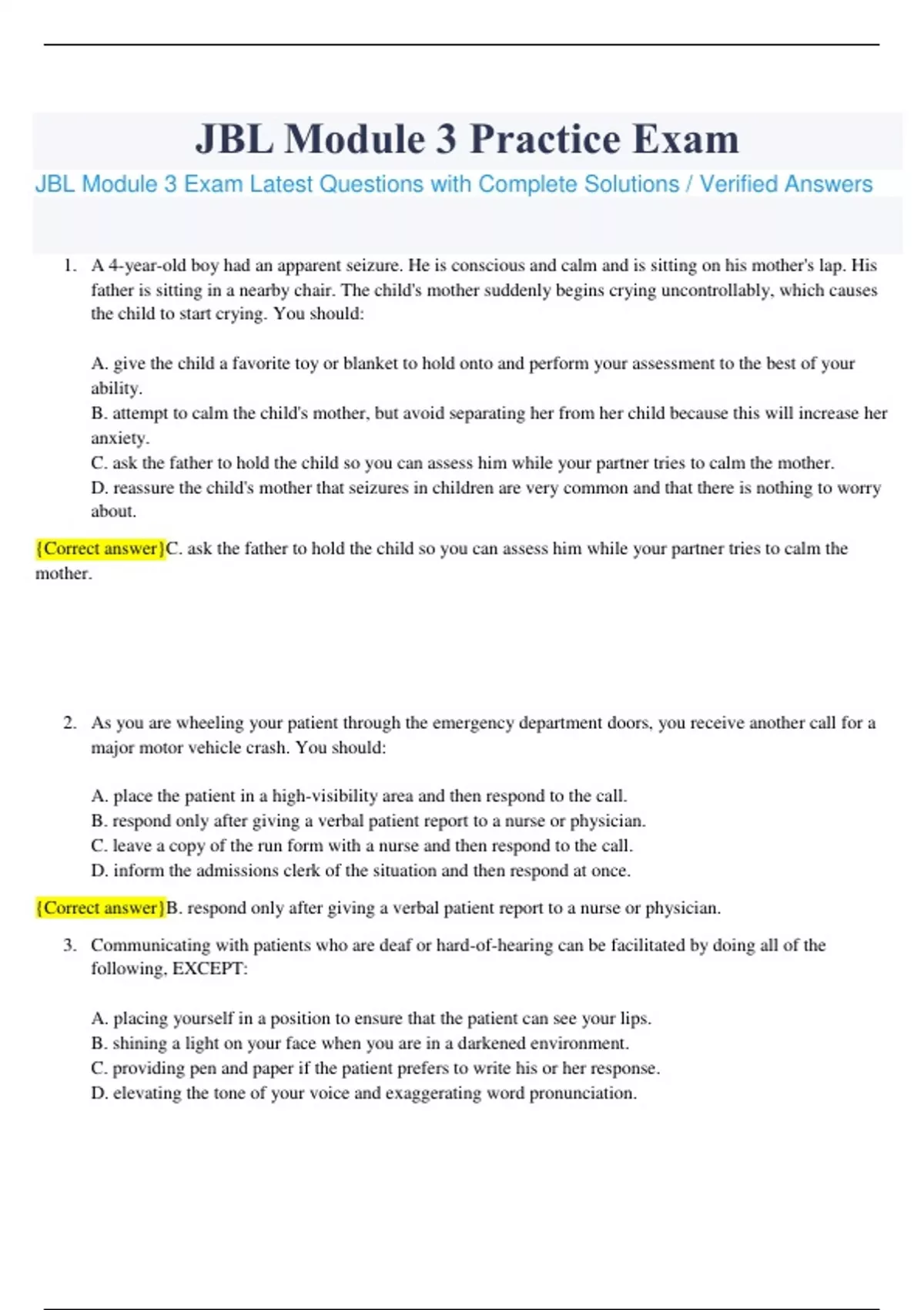Jbl Learning Sign JONES & BARTLETT LEARNING|JBL Module 3 Exam Latest Questions with ...