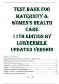 TEST BANK FOR  MATERNITY & WOMEN’S HEALTH CARE 11TH EDITION BY LOWDERMILK LATEST UPDATED VERSION CHAPTERS 01-37
