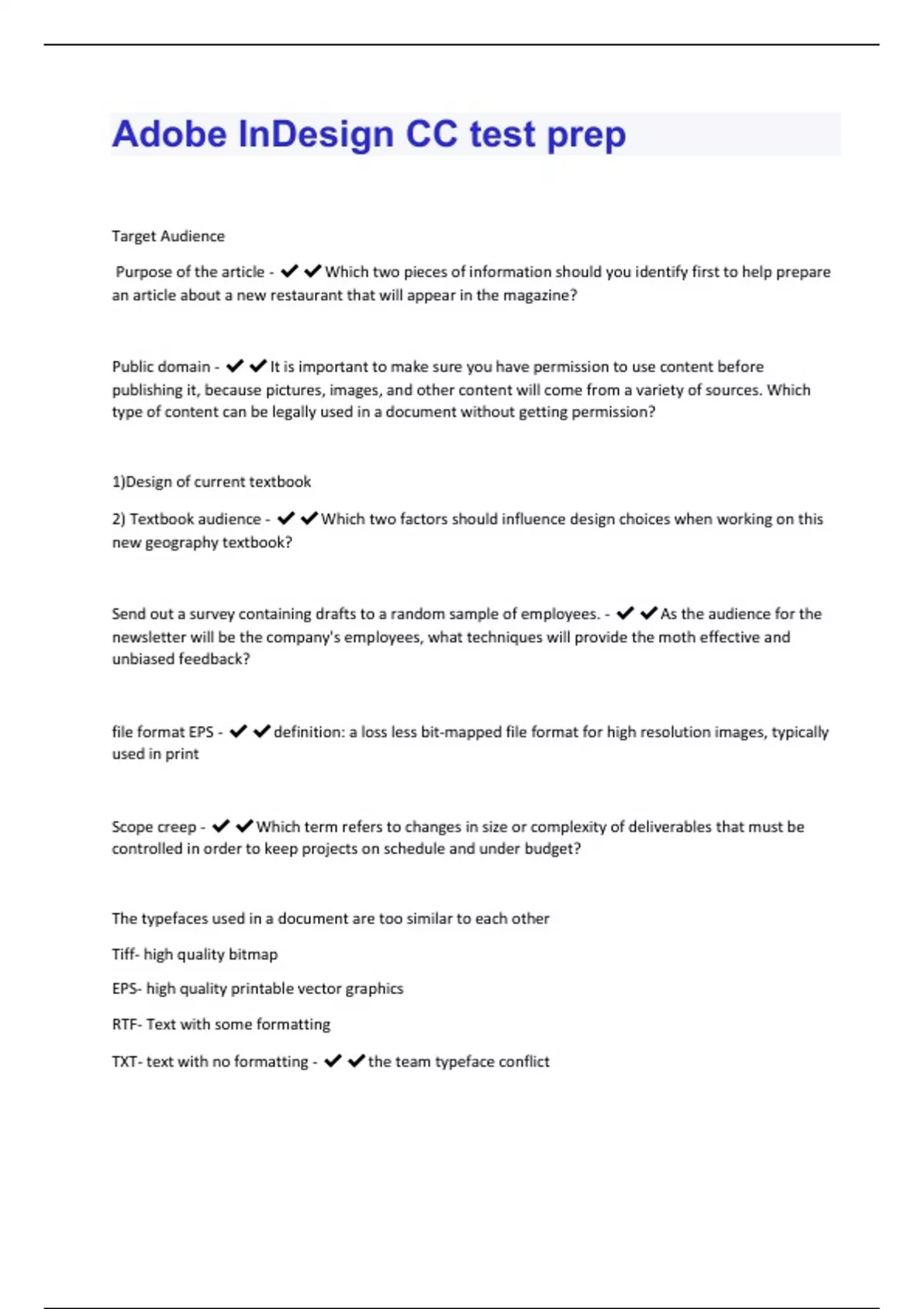 Adobe InDesign CC test prep Questions and Answers with complete