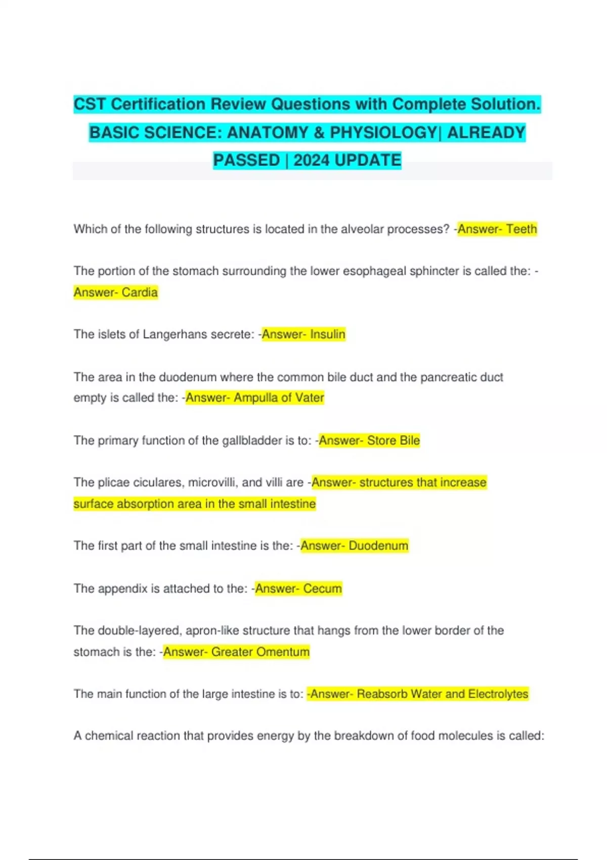 CST Certification Review Questions with Complete Solution. BASIC