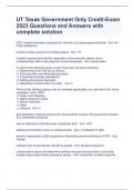 UT Texas Government Only Credit-Exam 2023 Questions and Answers with complete solution
