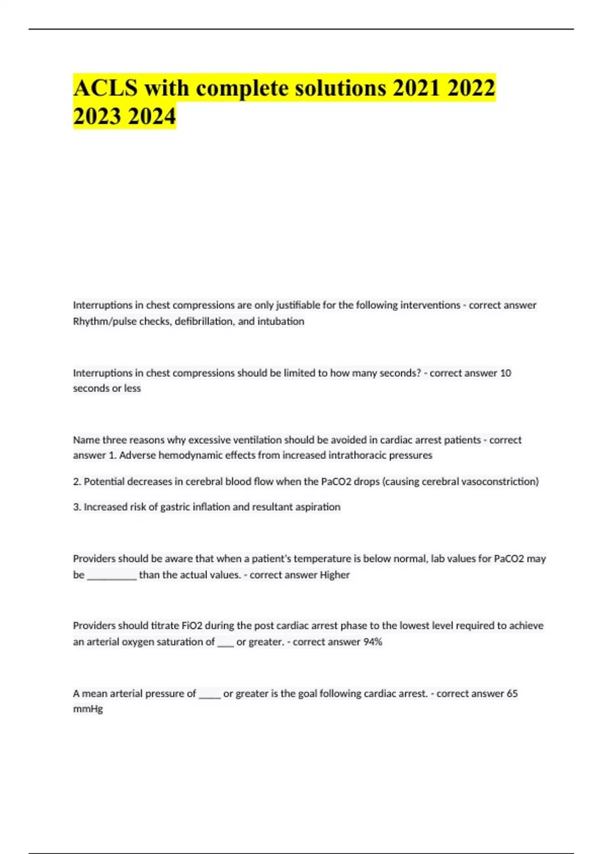 Completed Acls Roster ACLS with complete solutions - Acls - Stuvia US
