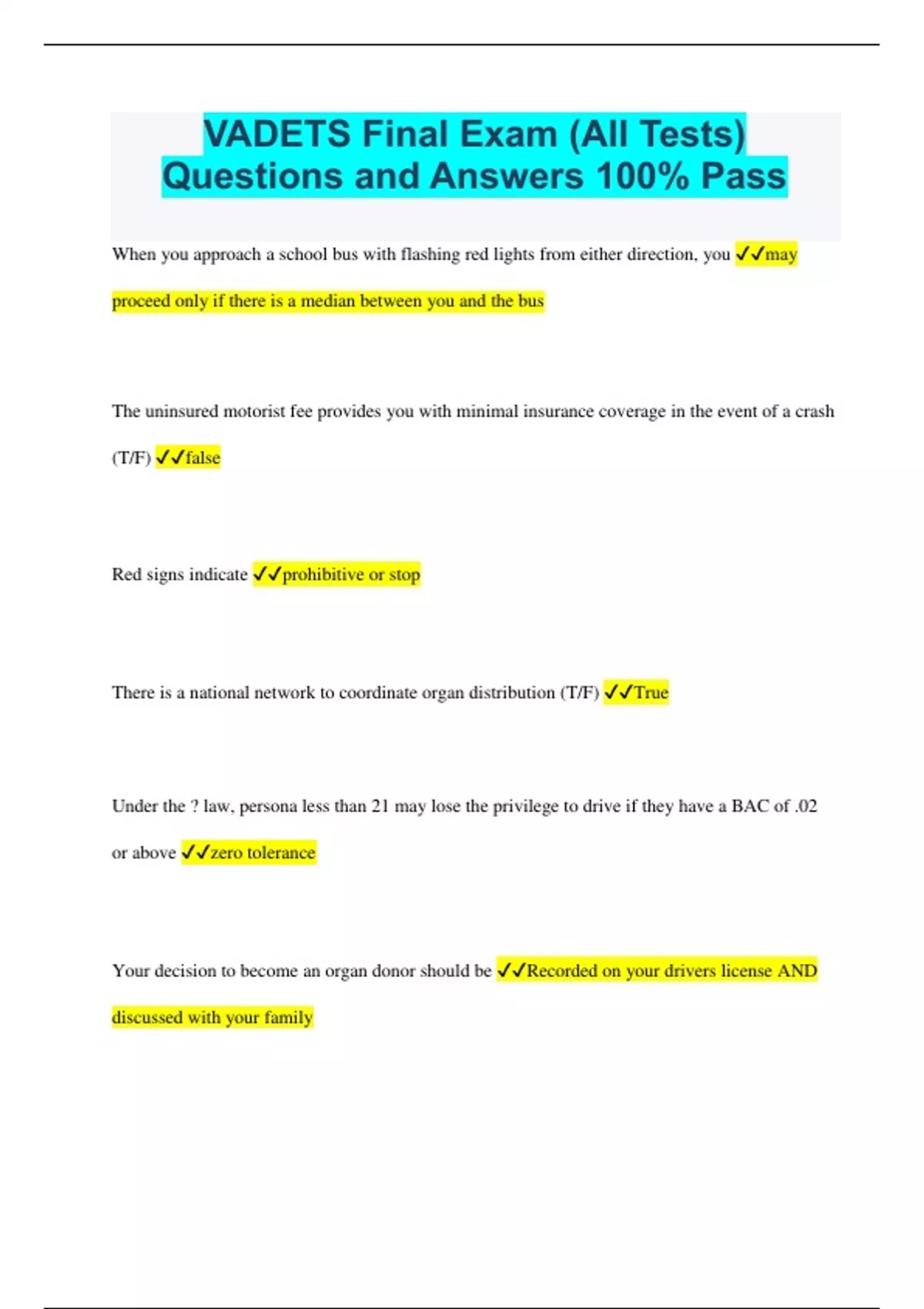 VADETS Final Exam (All Tests) Questions and Answers 100 Pass Stuvia US