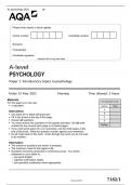 AQA A level PSYCHOLOGY Paper 1 June 2023 question paper- Introductory topics in psychology