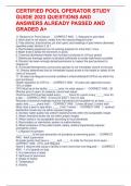 UPDATED CERTIFIED POOL OPERATOR STUDY  GUIDE 2024&sol;2025  QUESTIONS AND  ANSWERS ALREADY PASSED AND  GRADED A&plus;