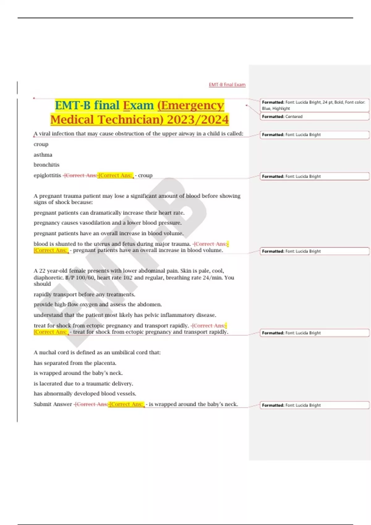 EMTB final Test (Emergency Medical Technician) Questions With Complete