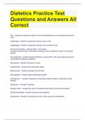Dietetics Practice Test Questions and Answers All Correct 