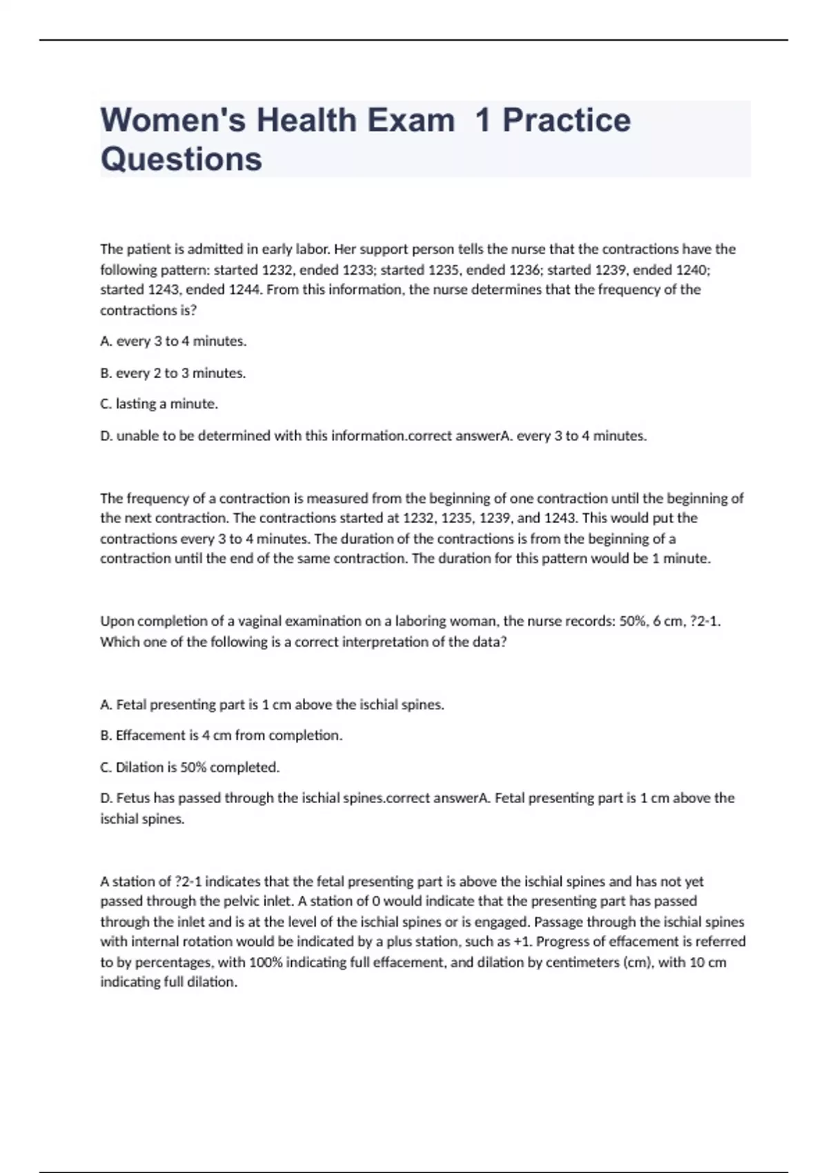 Women's Health Exam 1 Practice Questions with correct answers - Women ...