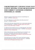 CHEMOTHERAPY CERTIFICATION TEST LATEST 2023/2024 EXAM 100 QUESTIONS AND CORRECT ANSWERS (VERIFIED ANSWERS) |A+ GRADE.