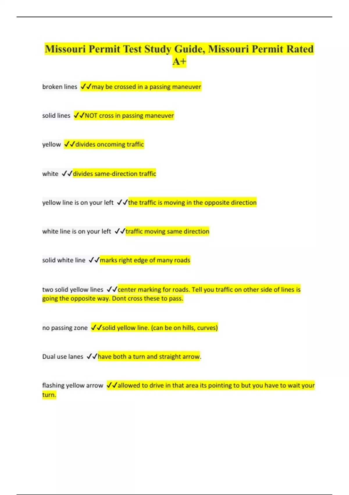 MISSOURI DRIVERS PERMIT TEST EXAM PACKAGE DEAL WITH COMPLETE SOLUTIONS