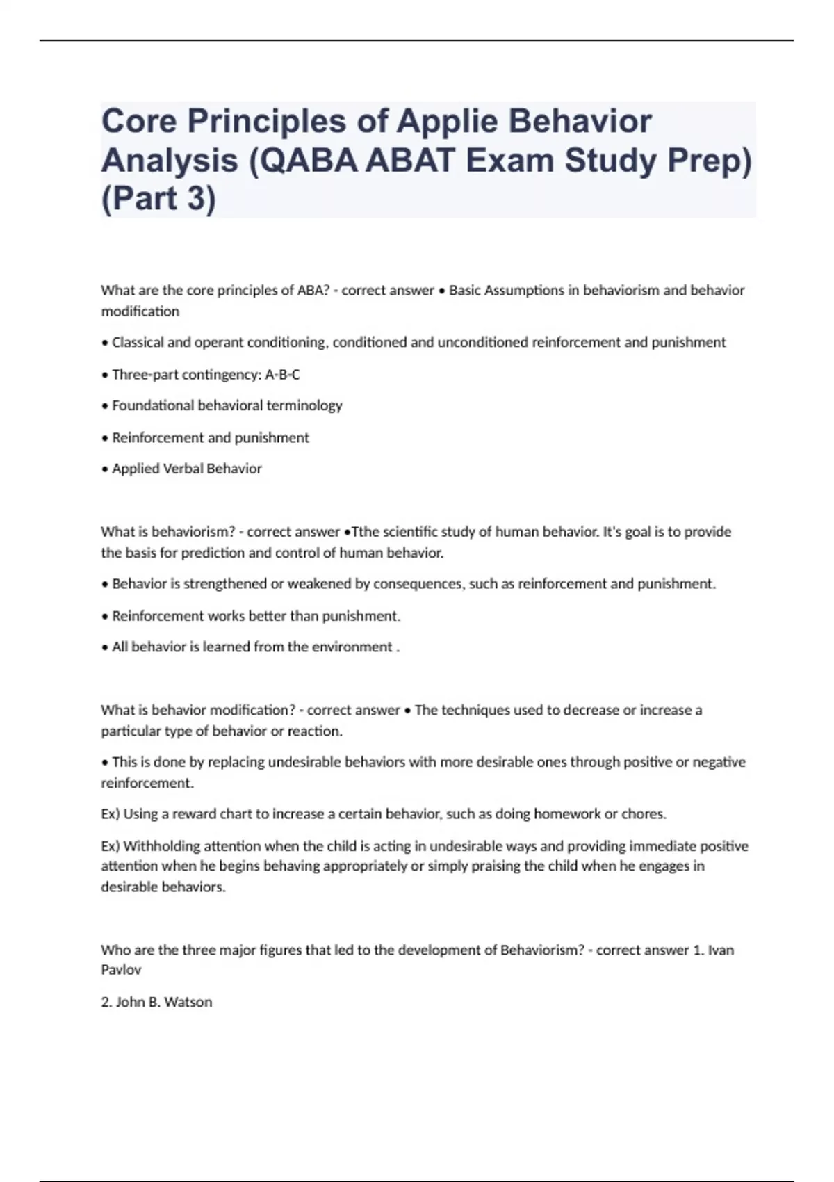Core Principles of Applie Behavior Analysis (QABA ABAT Exam Study Prep ...