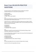Exam Cram NCLEX-PN PRACTICE QUESTIONS & ANSWERS 2023&sol;2024 &lpar; A&plus; GRADED&rpar;