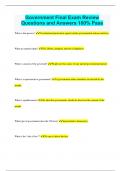 Government Final Exam Review Questions and Answers 100&percnt; Pass