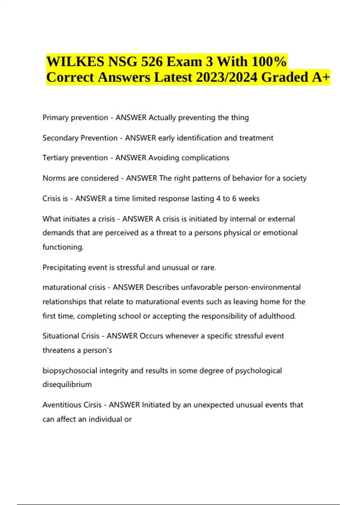 NSG 526 Exam 3 With Correct Answers Latest Update 2023/2024 (Graded A+ ...
