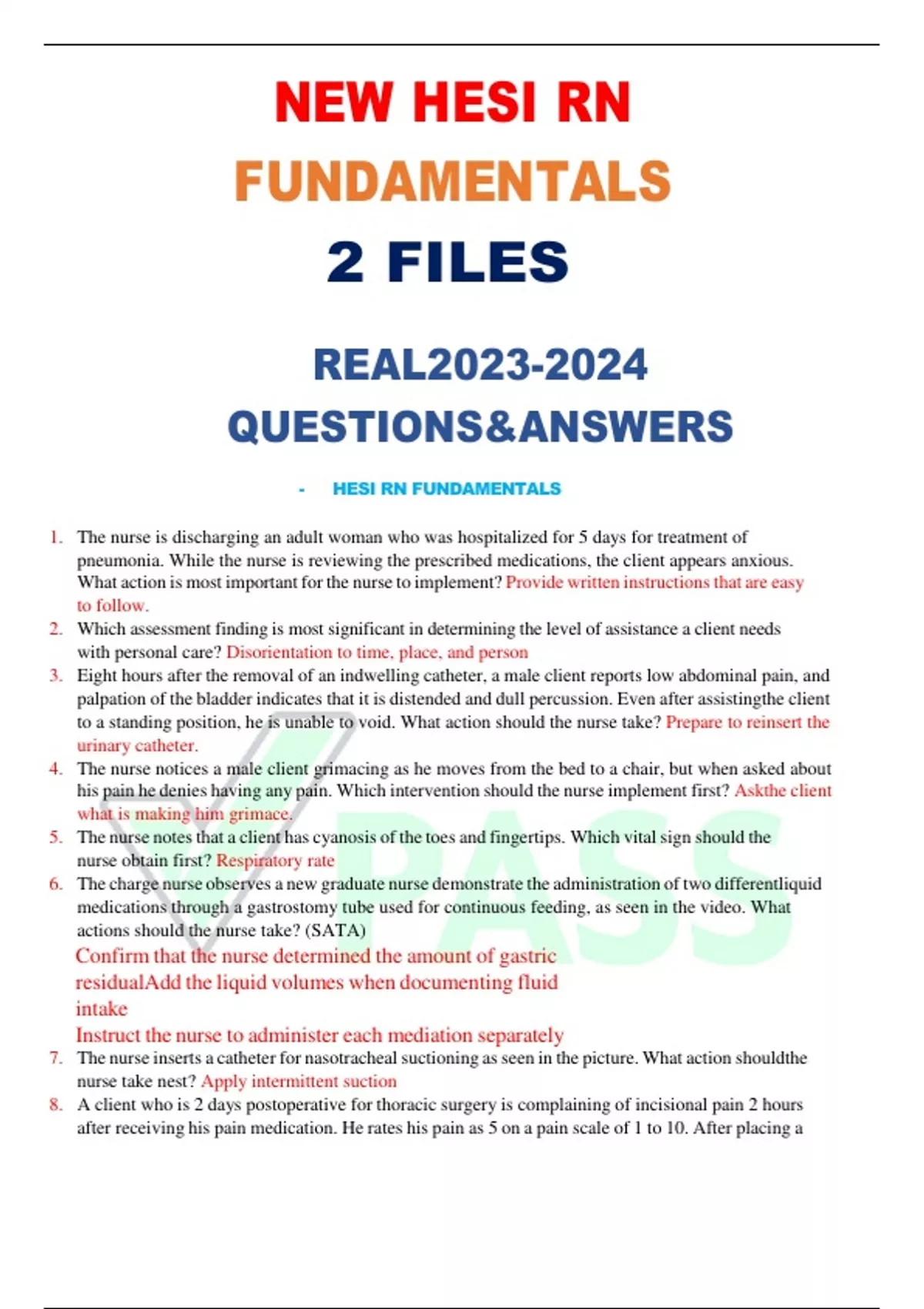 NEW HESI RN FUNDAMENTALS 2 FILES REAL QUESTIONS&ANSWERS - HESI RN ...