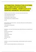 AUTOMATION, PRODUCTION SYSTEMS, AND COMPUTER-INTEGRATED MANUFACTURING - EXAM II (CH. 8-11) VERIFIED ANSWERS 100%2023/2024