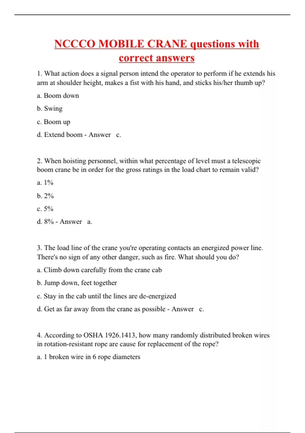 NCCCO MOBILE CRANE questions with correct answers Stuvia US