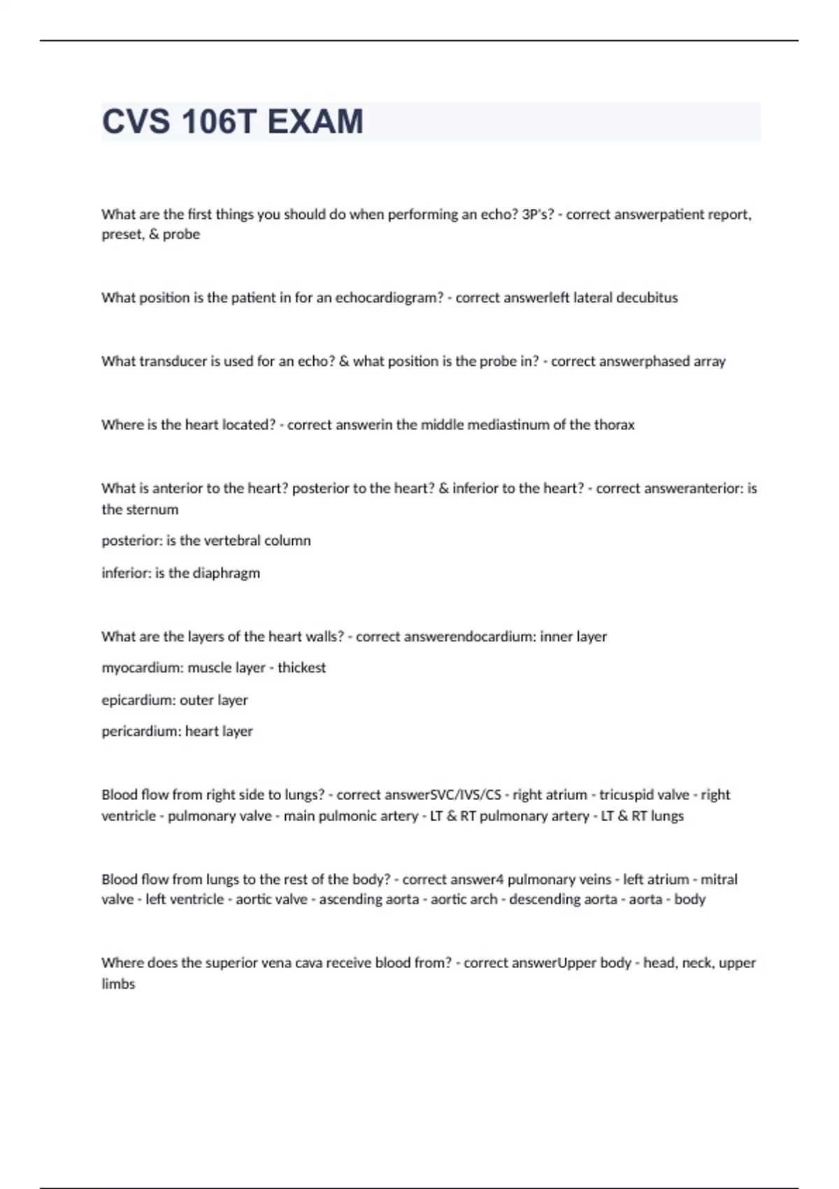 CVS 106T EXAM questions and 100% correct answers - CVS 106 - Stuvia US