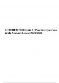 BIOCHEM 3560 Practice Questions With Answers Latest 2023/2024 (Graded 100%)