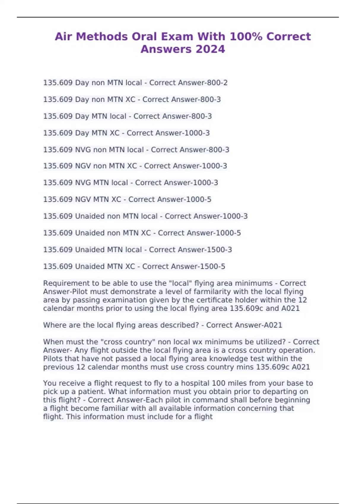 Air Methods Oral Exam With 100% Correct Answers 2024 - Air Methods ...